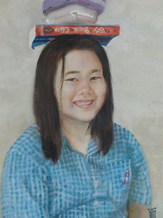 Portrait of Manami painted by Natsuko - まなみの油絵ポートレイトを描いてみた 